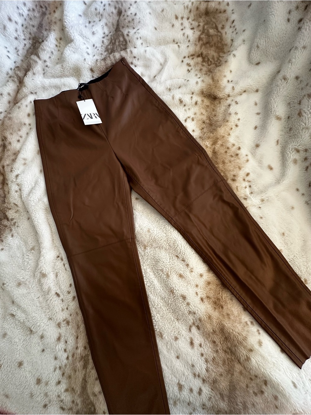 Zara Chestnut Brown Faux Leather Tapered Pants - Picture 2 of 10